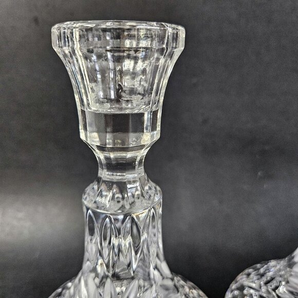 VintageCrystal Taper Candle Holder Set of 2 Etched Floral Pressed  5.5" - Picture 2 of 5